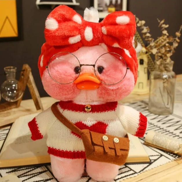 

Уточка Лалафан в одежде с повязкой в горошек 30см. Мягкая плюшевая игрушка утка Lalafanfan, Розовый