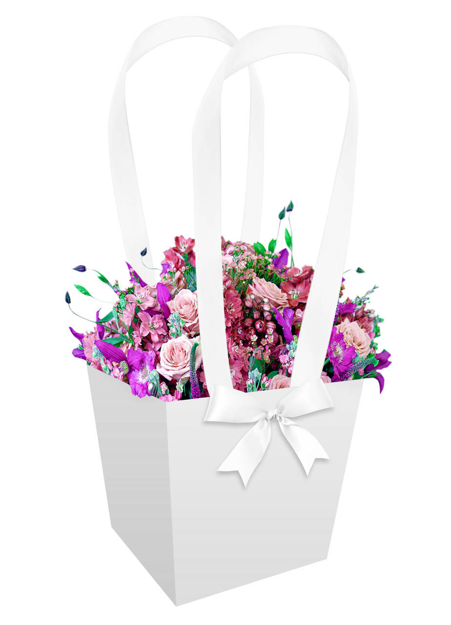 

Бумажная сумка-трапеция для букетов и горшечных цветов белая, Белый