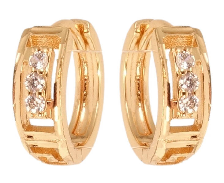 

Серьги Xuping M&L желтый оттенок колечки "Строгий резной орнамент с вставками циркония"