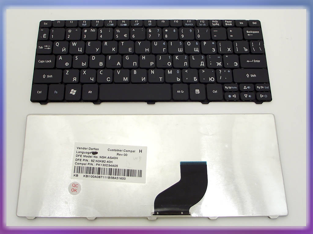 

Клавиатура для ACER Aspire ONE 521, 522, 532, 533, D255, D257, D260, D270 ( RU Black ). GATEWAY LT28., Черный