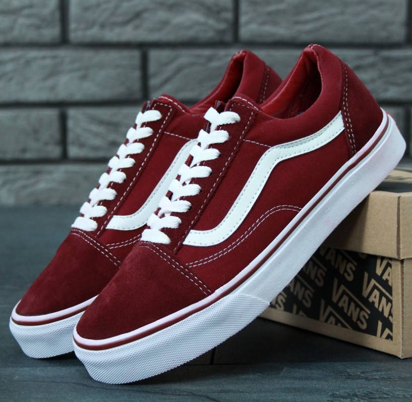 

Женские и мужские кеды Vans old school бордовые. Живое фото. топ ( old skool, ванс олд скул), Бордовый