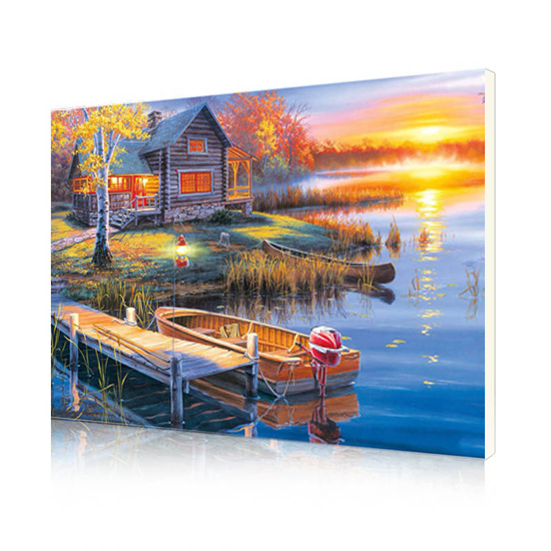 

Картина по номерам Lesko DIY PH9393 "Дом у речки на закате" 40-50см набор для творчества живопись