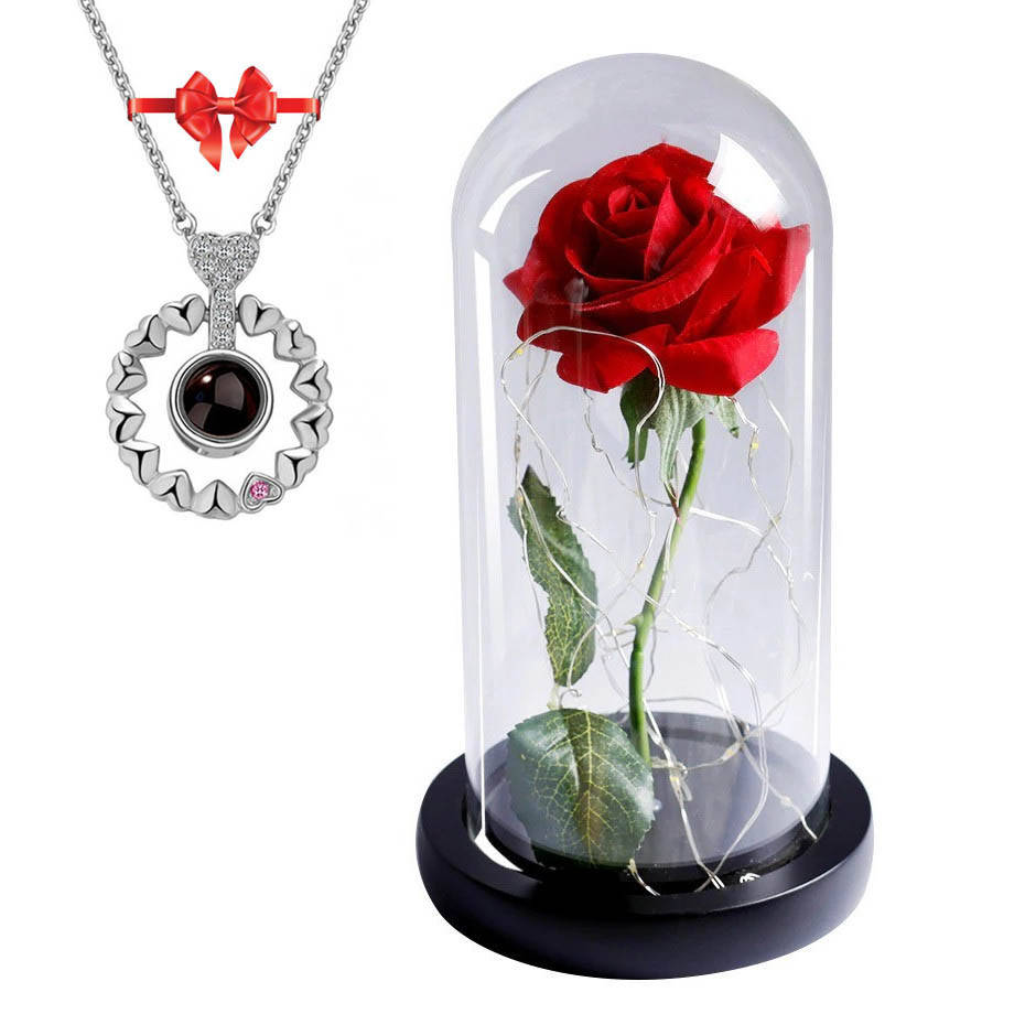 

Роза в колбе с LED подсветкой (большая) + ПОДАРОК Кулон с цепочкой "I Love You"! / Цветок в колбе, Красный