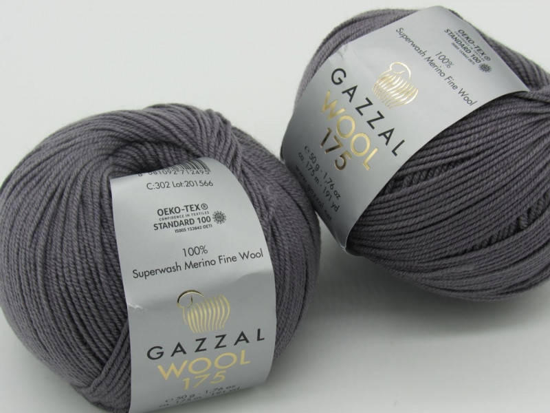 

Пряжа Wool 175 Gazzal-302, Темно-серый