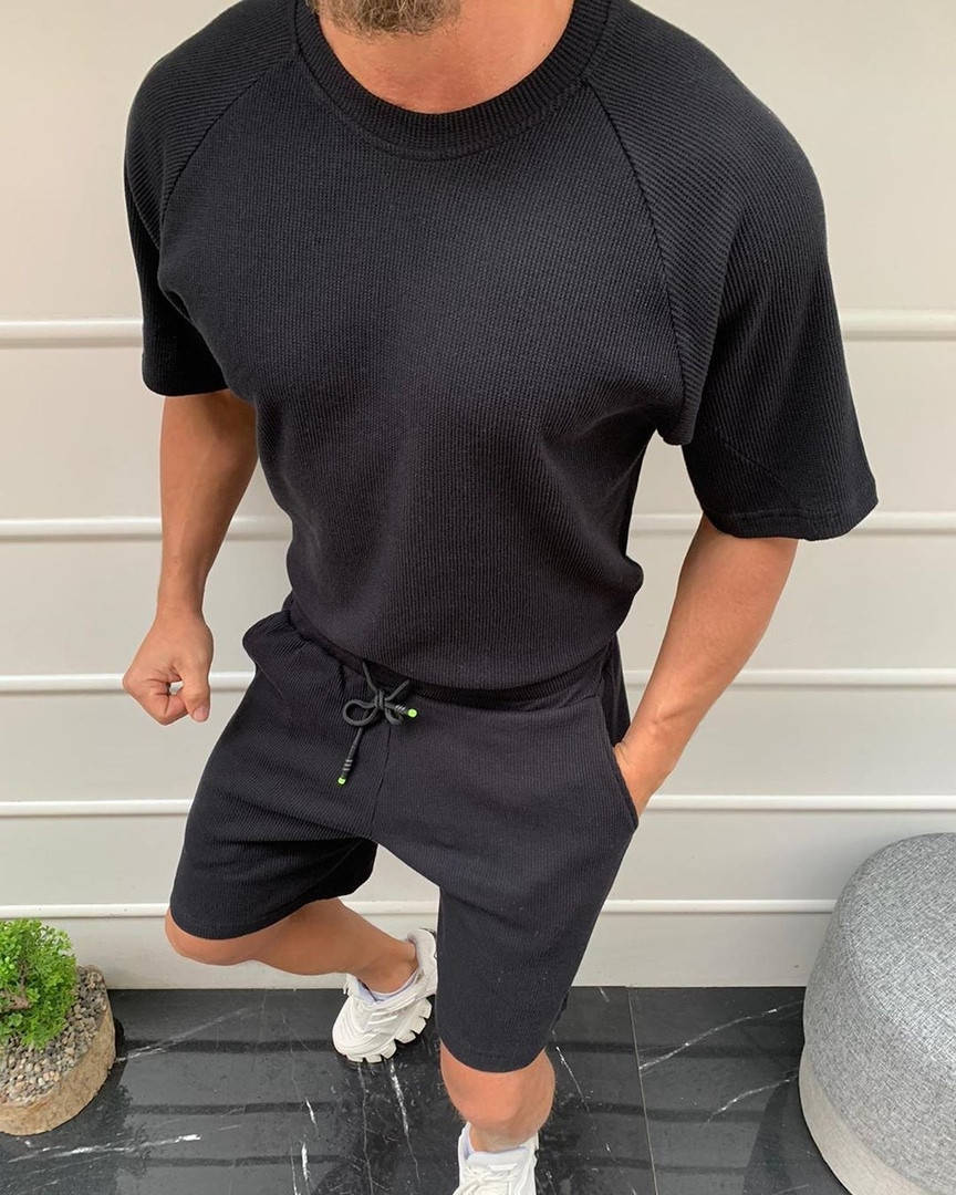

Мужской летний комплект шорты футболка оверсайз черный Oversize