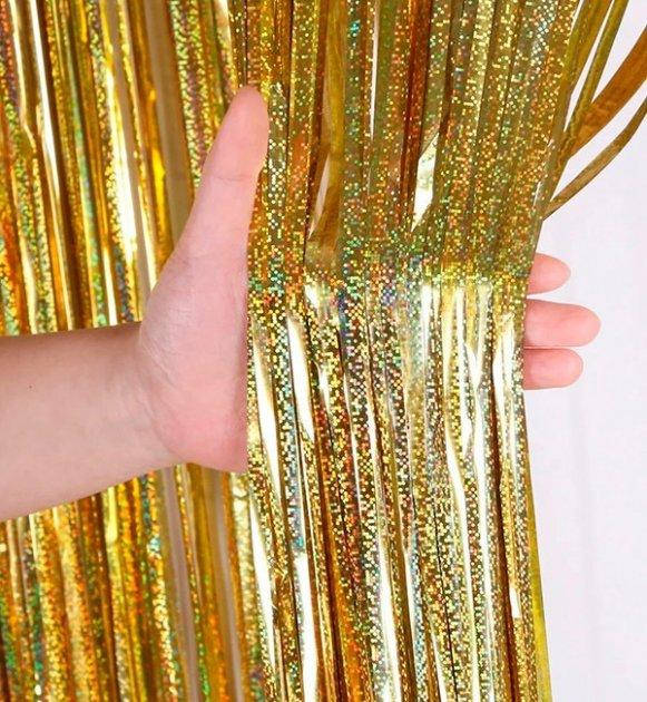 

Штора фольгированная для фотозоны из дождика 1х2 Голограма золото