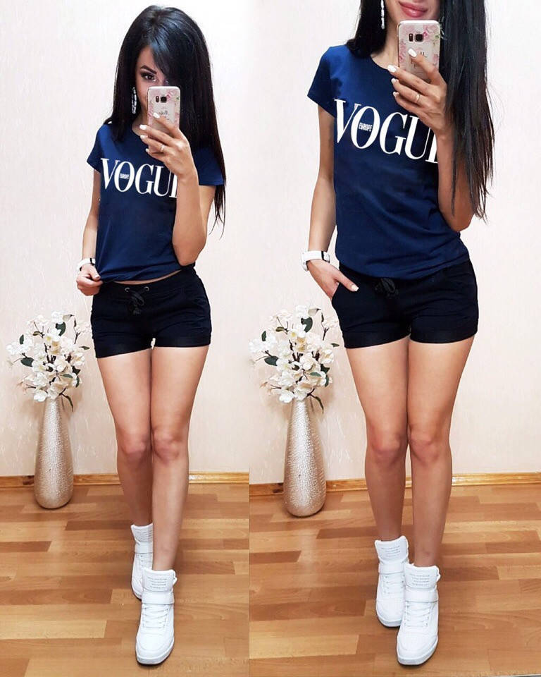 

Женский летний костюм футболка и короткий шорты VOGUE