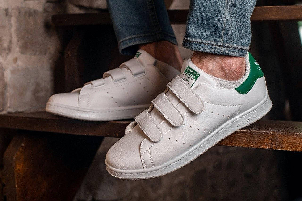 

Мужские кроссовки Adidas белые на липучках, Белый