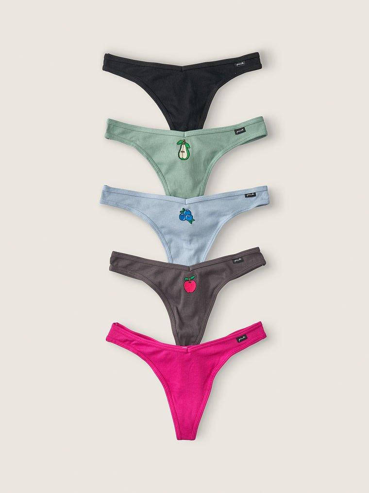 

Хлопковые Трусики Стринги Victoria's Secret PINK Cotton Rib Thongs, Набор 5 шт M, Разные цвета 2