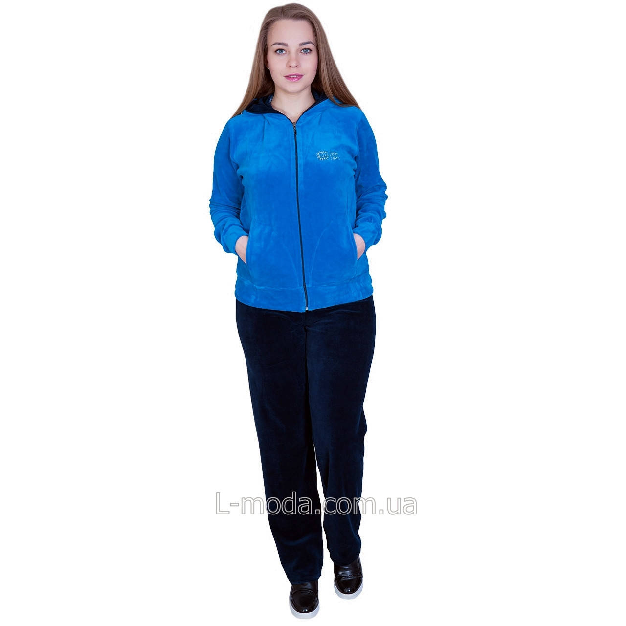 

Спортивный костюм женский велюровый с капюшоном 56, Синий