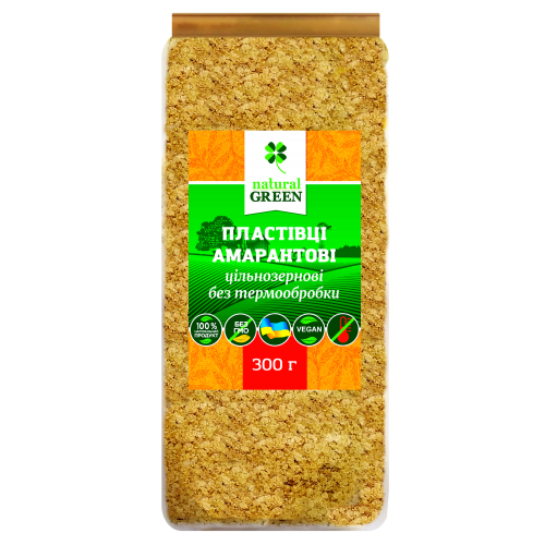 

Хлопья амарантовые цельнозерновые без термообработки, 300г, Natural Green
