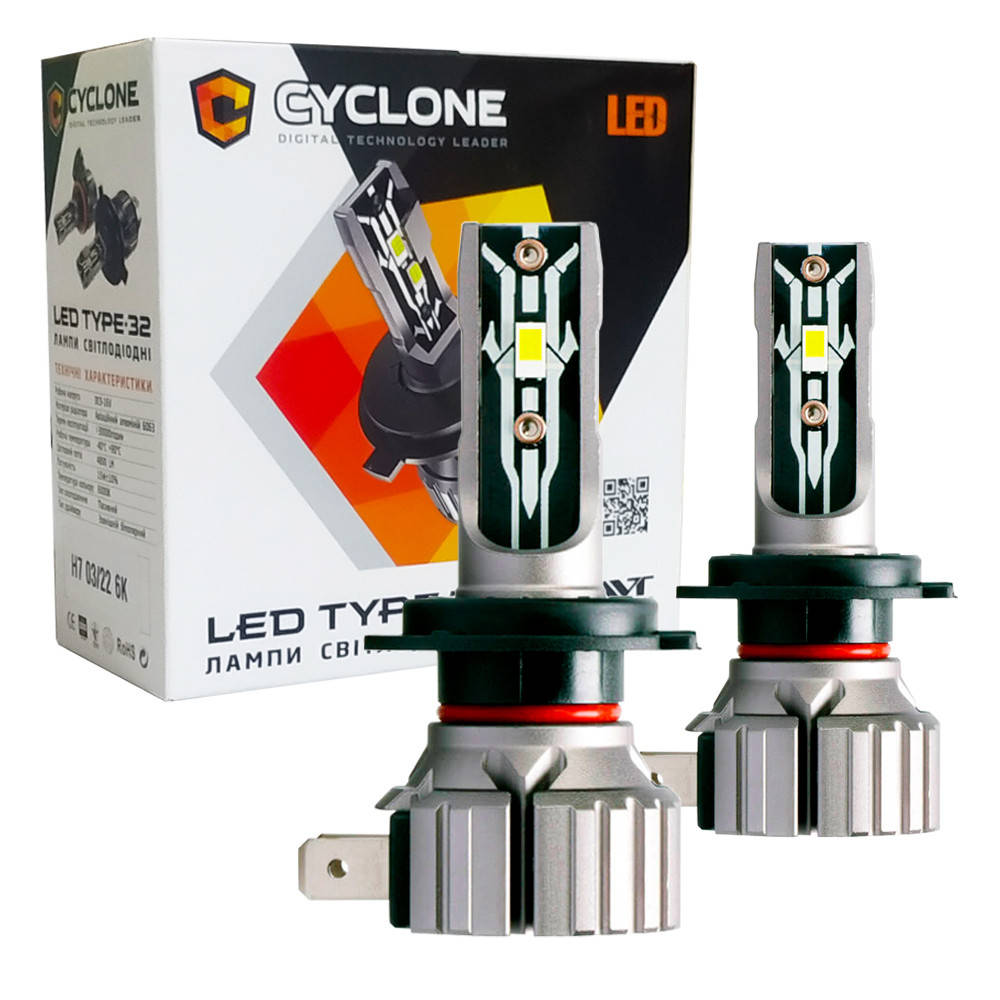 

Лампа светодиодная для фар CYCLONE LED H7 6000K 4800LM TYPE 32 2 шт комплект