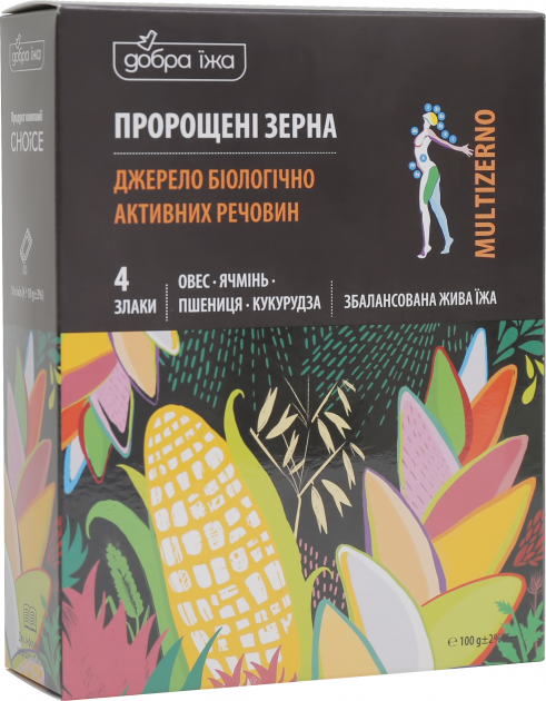

Биодобавка Добра Їжа Пророщенные зерна овса, ячменя, пшеницы, кукурузы в стиках 99100826101 100 г