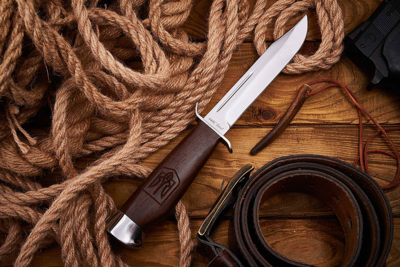 

Нож охотничий нескладной финка с удлиненным лезвием и деревянной рукоятью ГЕРБ УКРАИНЫ