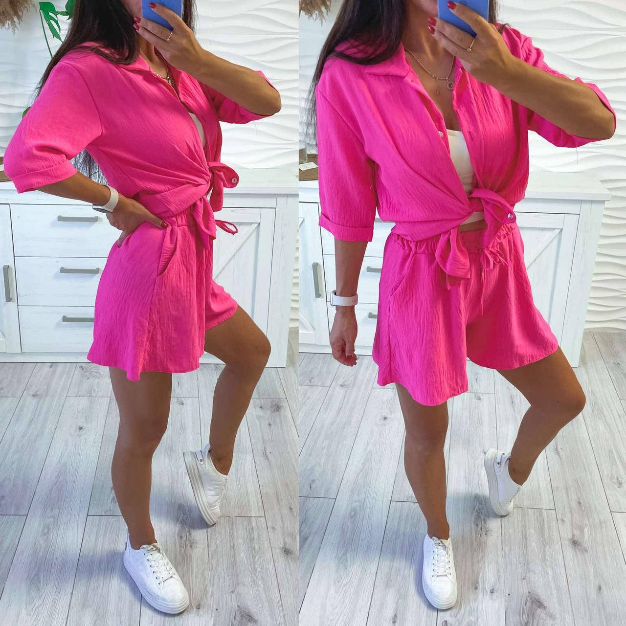 

Воздушный костюм-двойка рубашка и шорты 42-48 (в расцветках)