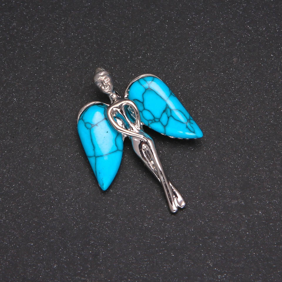 

Кулон Ангел с камнем Бирюза 33х23мм, серебристый металл