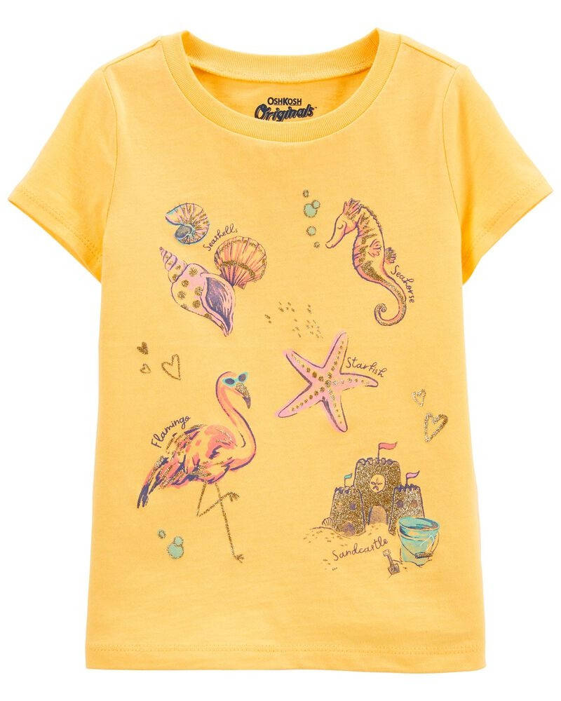 

Яскрава трикотажна футболка з блискучим морським принтом ОшКош для дівчинки, Желтый