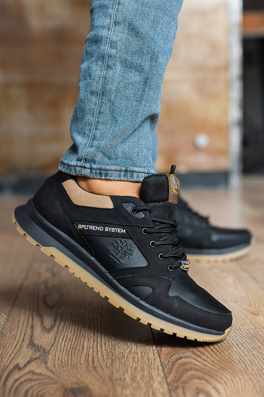 

Мужские кроссовки кожаные весна/осень черные Splinter 0220, Черный