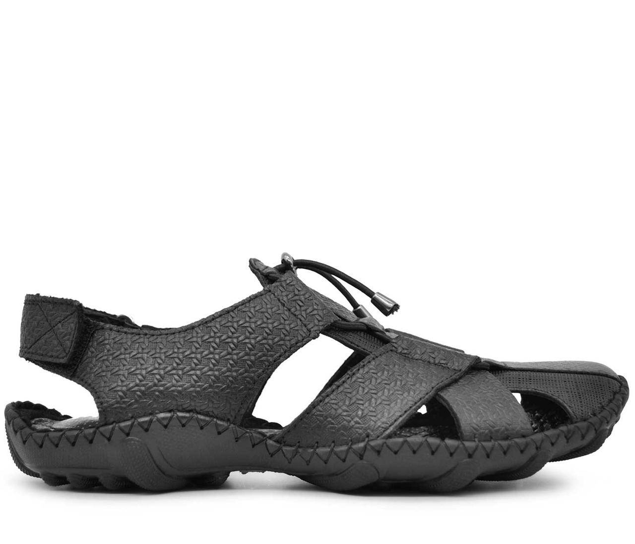 

Мужские натуральные кожаные босоножки сандалии, чёрные 44, ПВХ, Черный