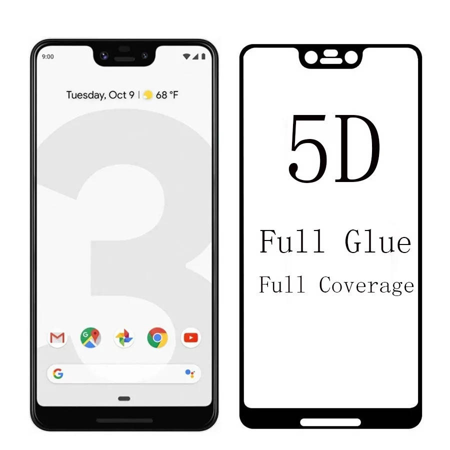 

Google Pixel Пиксель 3 XL защитное стекло 5D полный клей, Черный
