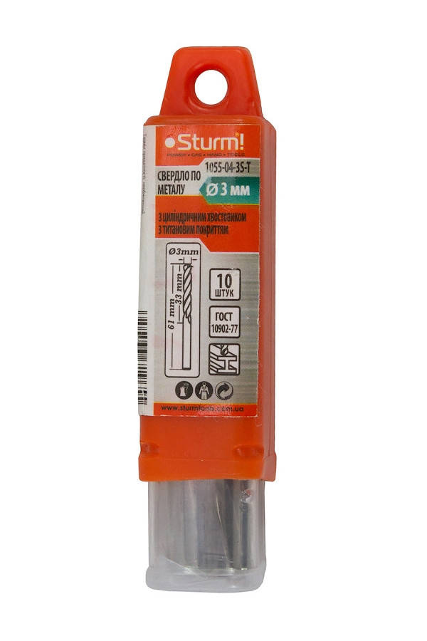 

Набор свёрл по металлу c титановым покрытием Sturm 1055-04-3S-T (3мм, 10шт.)