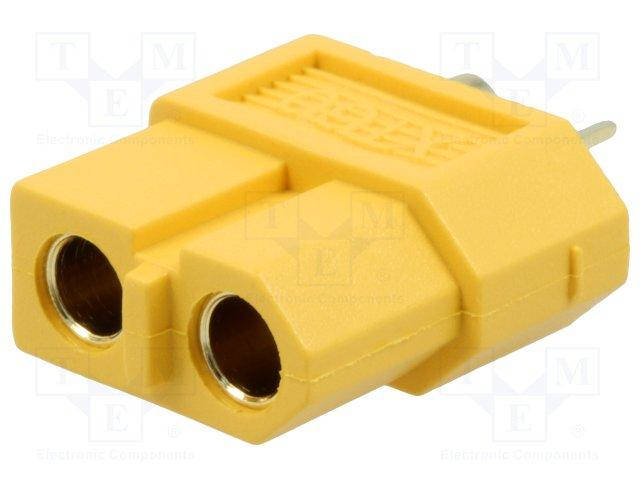 

XT60-F Plug; DC supply; XT60; female; PIN: 2; for cable; soldered; 30A; 500V