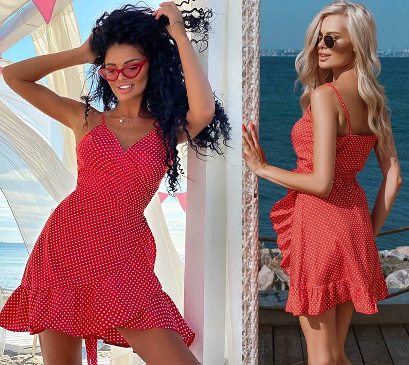 

Женский летний сарафан на запах в горошек "Lolita"| Распродажа модели 46-48, Красный