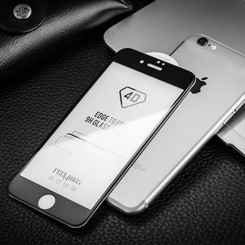

Защитное стекло для Iphone 8, 9H 4D, качественное, черная рамка, Черный