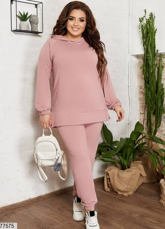 

Р. 48-66 Спортивный костюм женский больших размеров с худи и джоггерами 52/54, Пудра