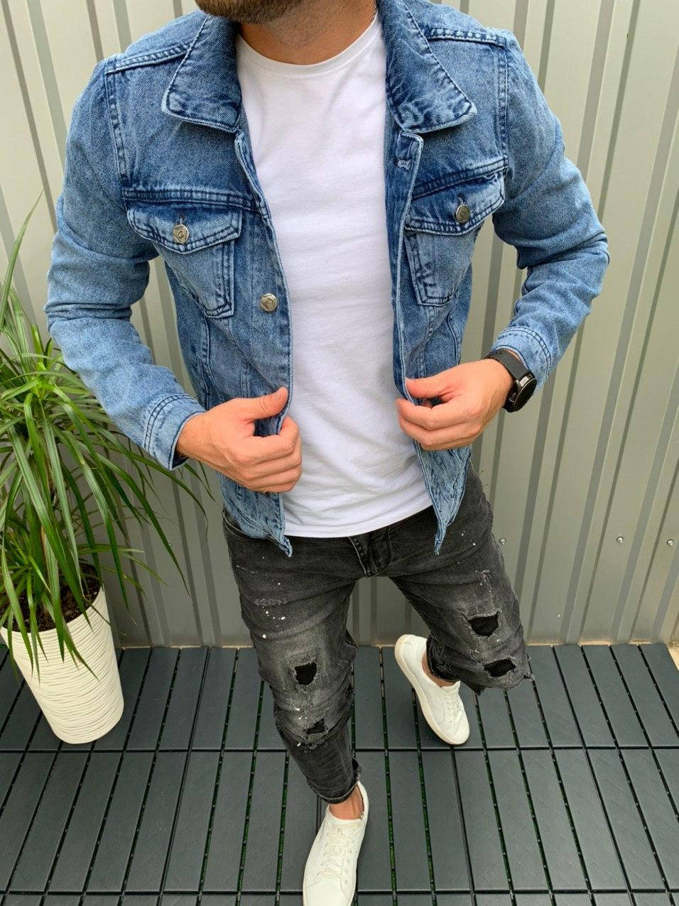 

Мужская стильная джинсовая курточка (джинсовка) (синяя) M