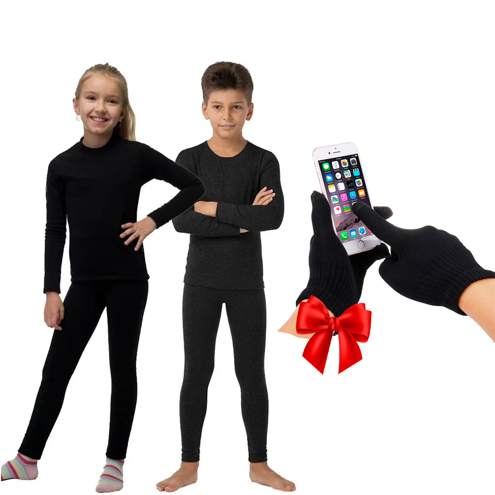 

Детское термобелье (30-40 р) / Комплект для девочки/мальчика BioActive + Подарок Детские перчатки, Черный