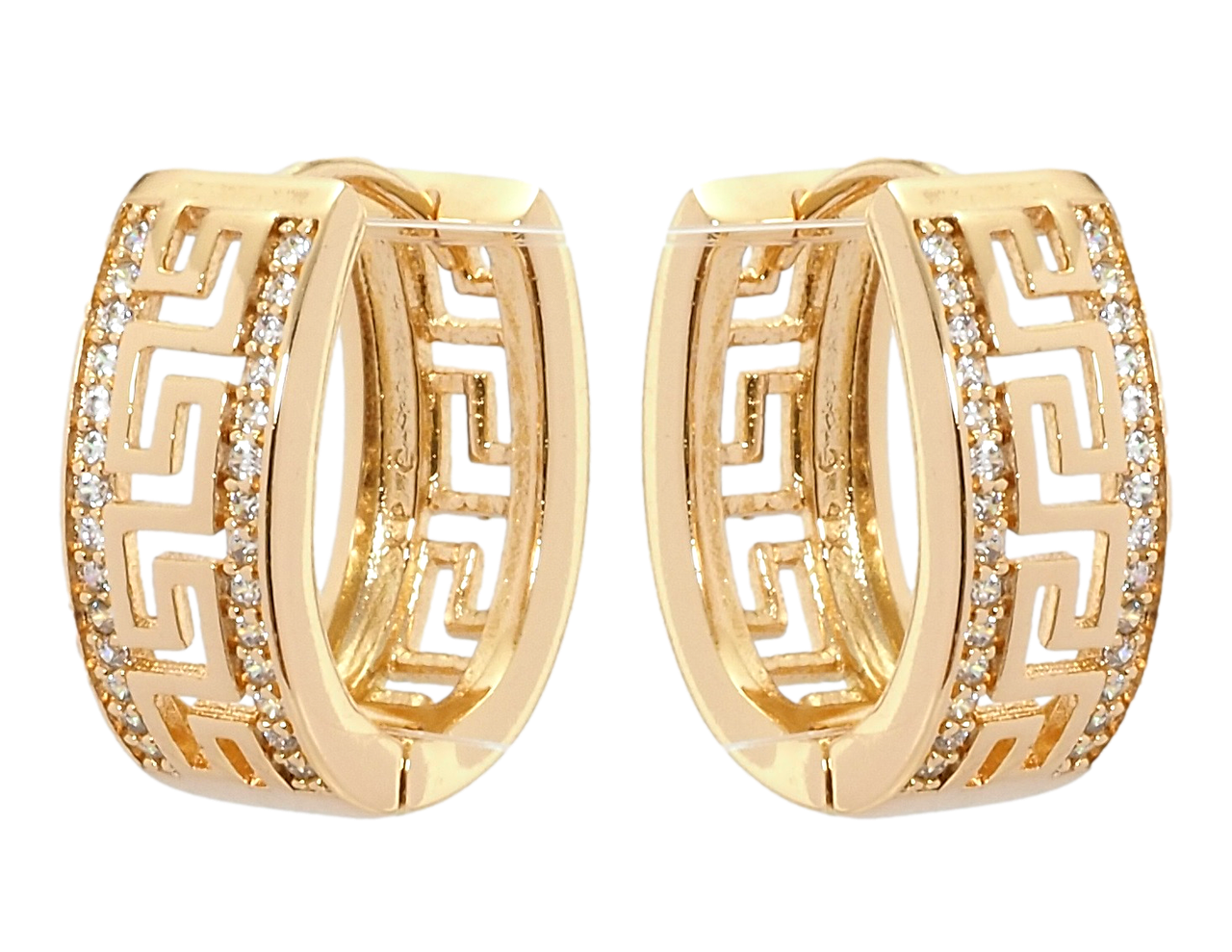 

Серьги Xuping Позолота 18K колечки "Меандровый орнамент с дорожками циркония"