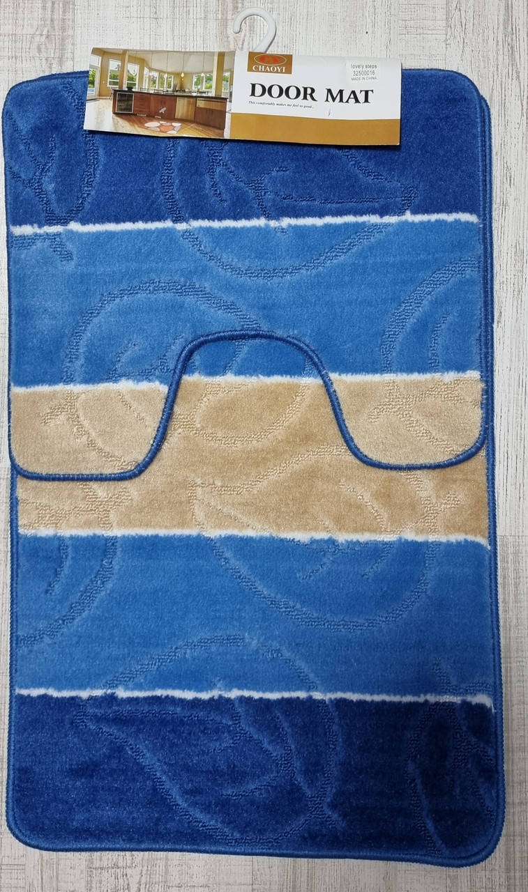 

Набор ковриков с ворсом для ванной 49х79 и туалета 49х40 сине-голубой цвет., Синий
