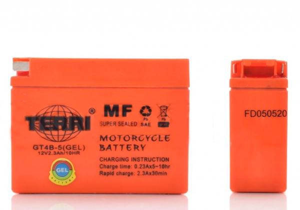 

2021г. Акумулятор АКБ GT4B-5 12V 2,3Ач Yamaha JOG Suzuki LETS SEPIA ( гелевый, 115x39x86) "TERRI"﻿