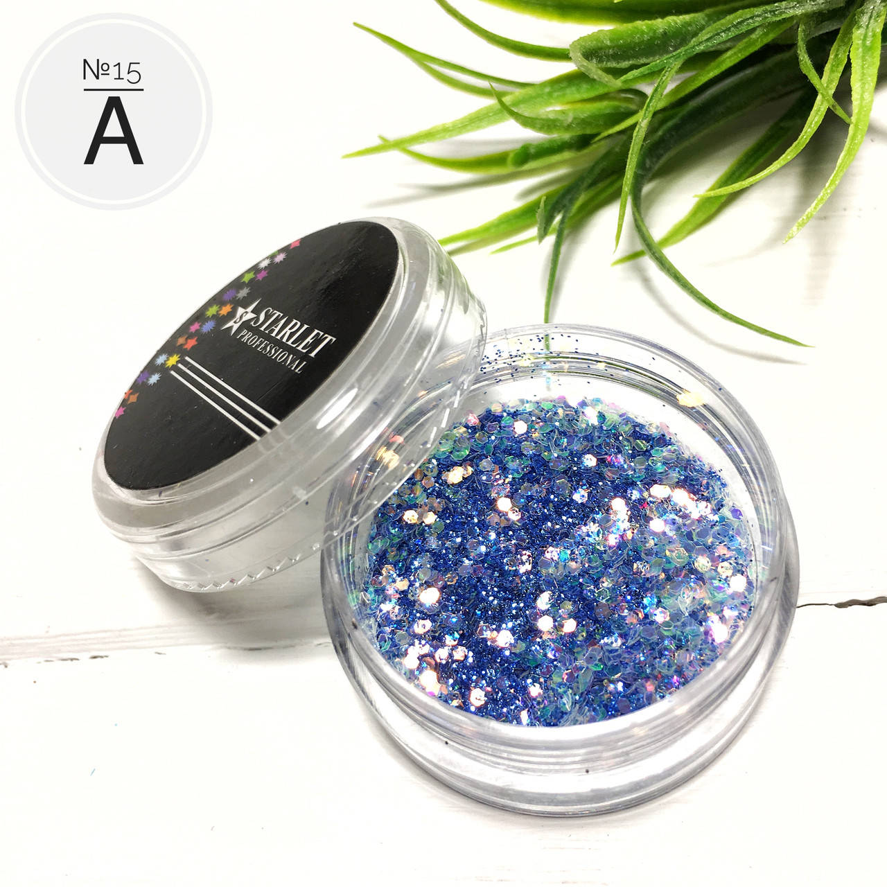

Блестки шестигранники с глиттером для ногтей Starlet Professional (A) №15, Синий