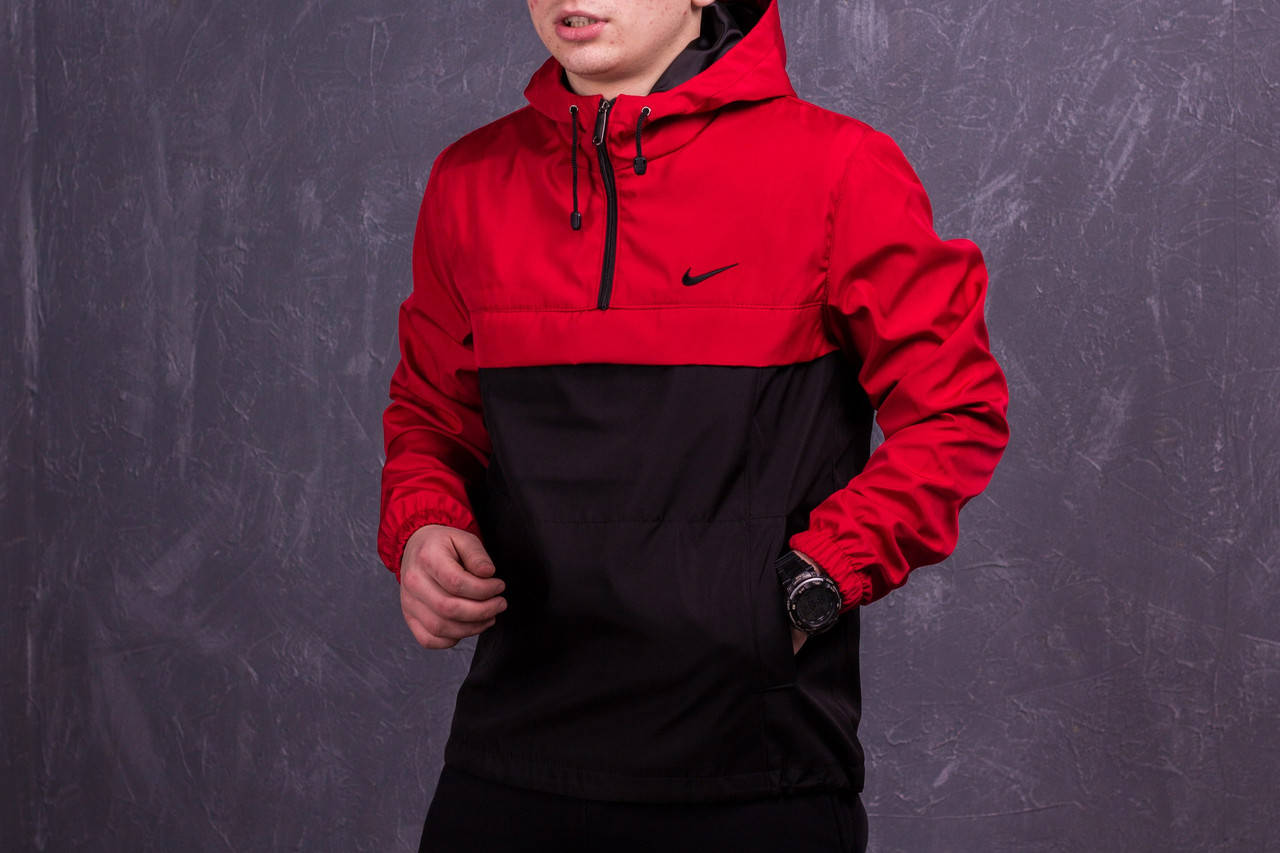 

Анорак Nike мужской, куртка спортивная ветровка весенняя, осенняя, черный+красный