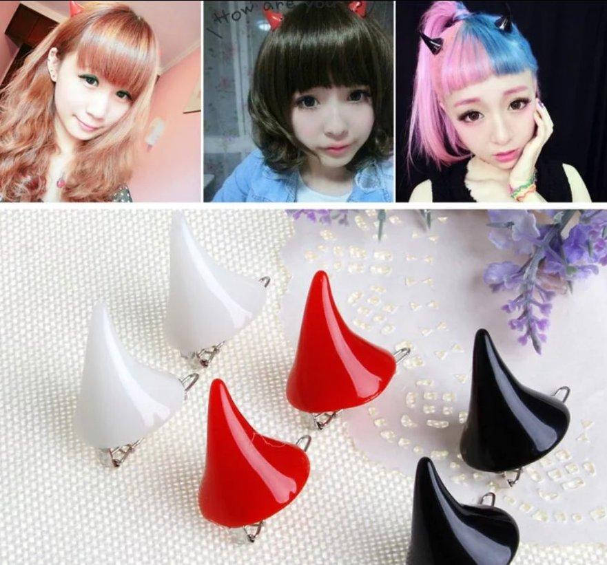 

Страшные Заколки "Рожки чертика красные" / пара. Ужасный образ на Хэллоуин, Разные цвета