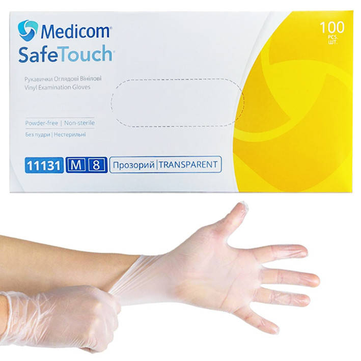 

Перчатки виниловые Medicom Safe Touch смотровые, неопудренные, нестерильные M (7-8)