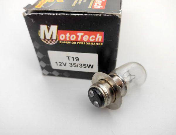 

Лампа фары Т-19 P15D-25 12V35/35W (1 ус) 2 контакта "Mototech"﻿