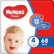 

Подгузники Huggies Classic 4 (7-18 КГ) 68 ШТ., Белый