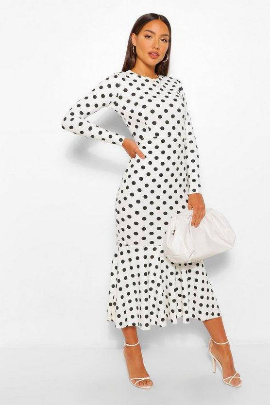 

Сукня максі білого кольору в чорний горох