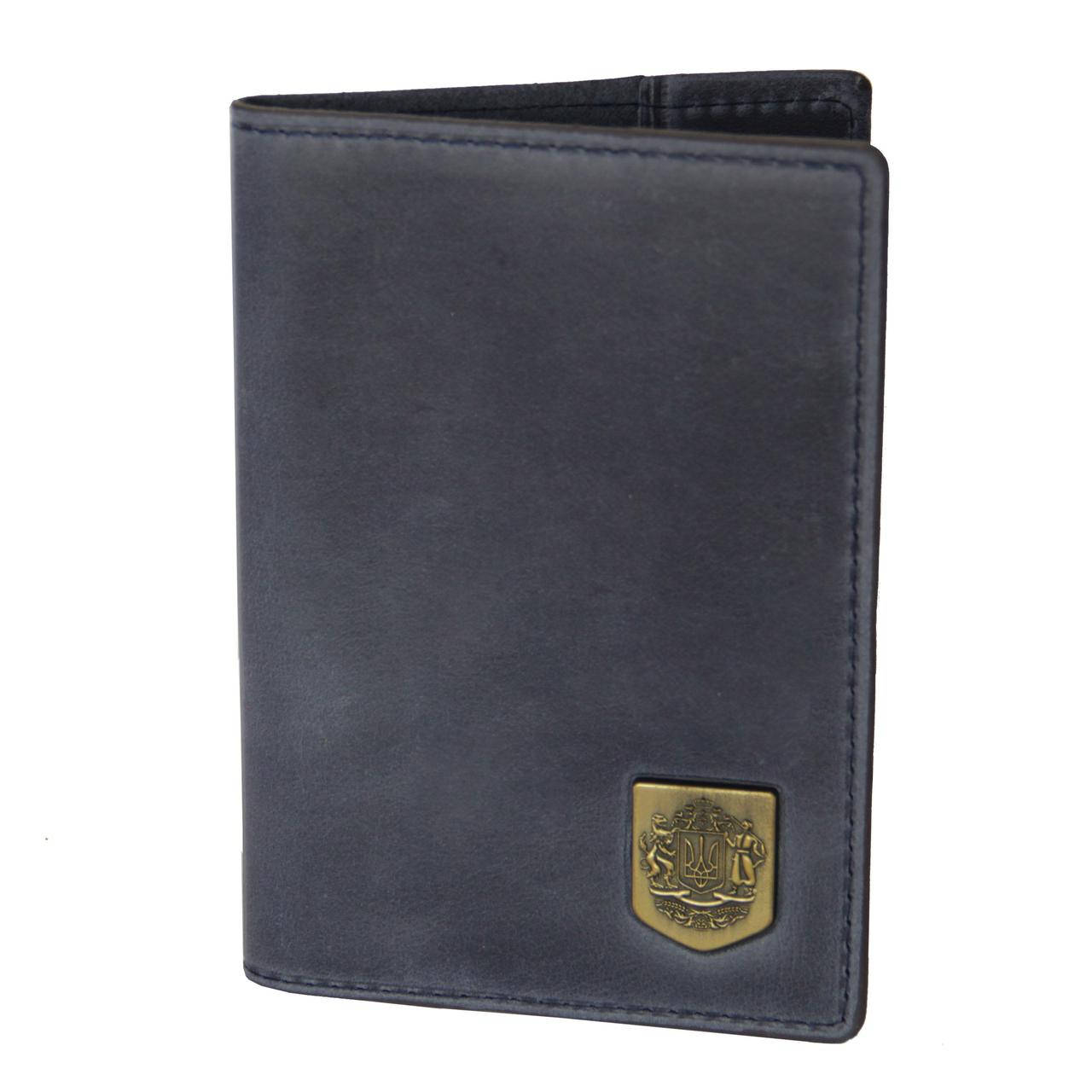 

Кожаная обложка для паспорта с гербом Украины PJ синяя, Синий