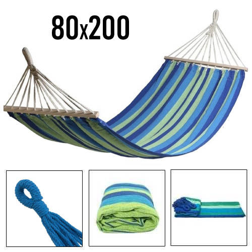 

Подвесной мексиканский тканевый гамак с планкой из хлопка 200 х 80 см для дачи, сада, дома, отдыха Синий