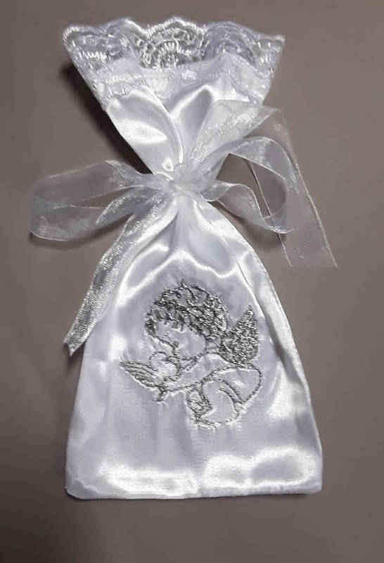 

Мешочек для хранения локона с ангелом , серебро