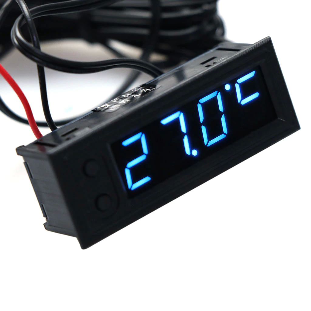 

Часы термометр вольтметр дата синие 12V