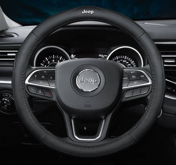 

Чехол оплетка на руль кожаная для автомобиля с логотипом Jeep натуральная кожа, Черный