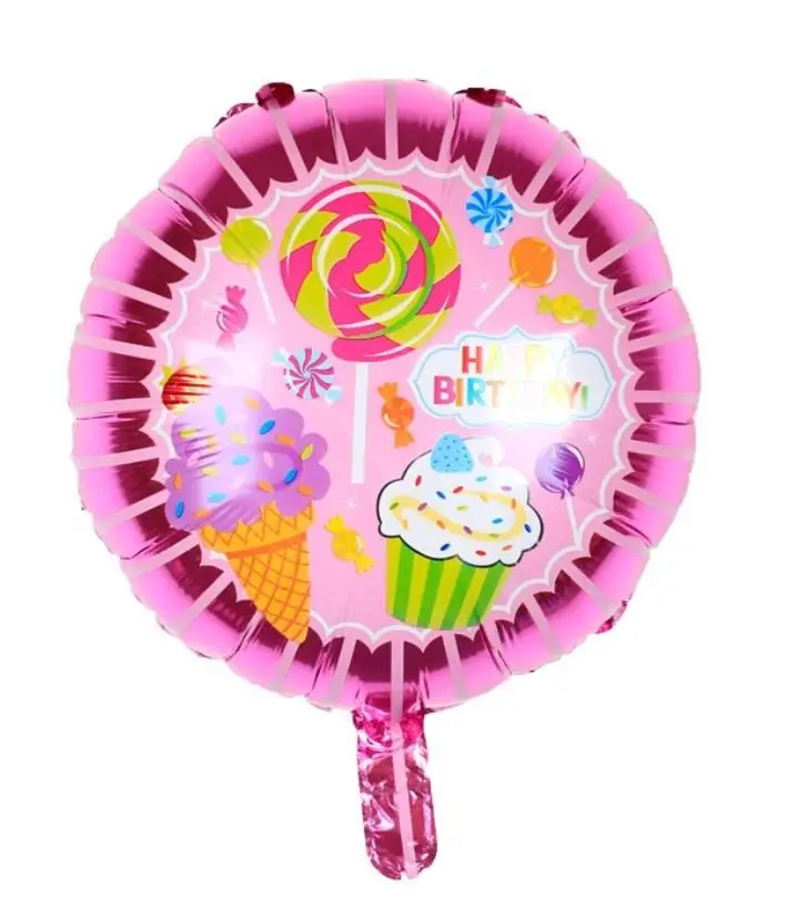 

Фольгированный шарик КНР 18" (45 см) Круг Happy Birthday сладости, Разные цвета