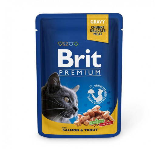 

Влажный корм Brit Premium Кусочки с лососем и форелью для кошек - 100 г