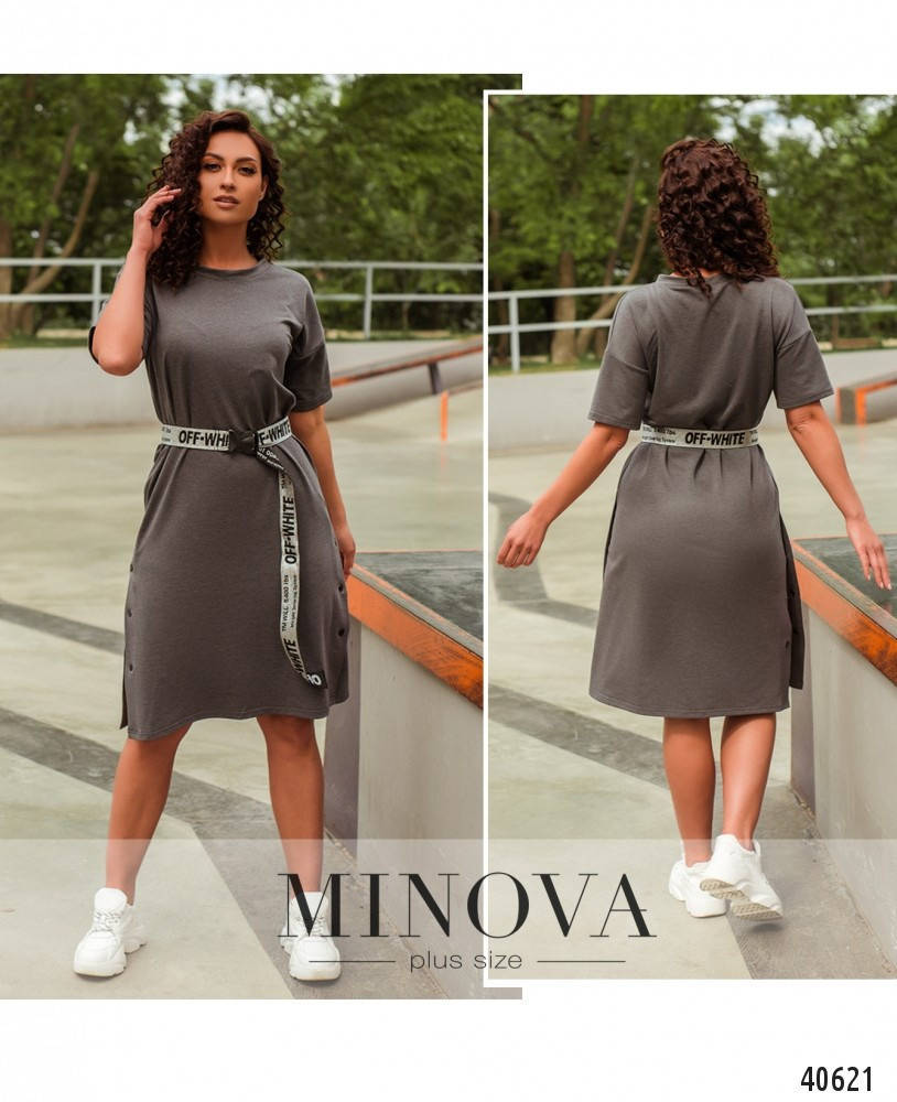 

Спортивное платье с поясом из хлопка, большой размер от 42 до 64