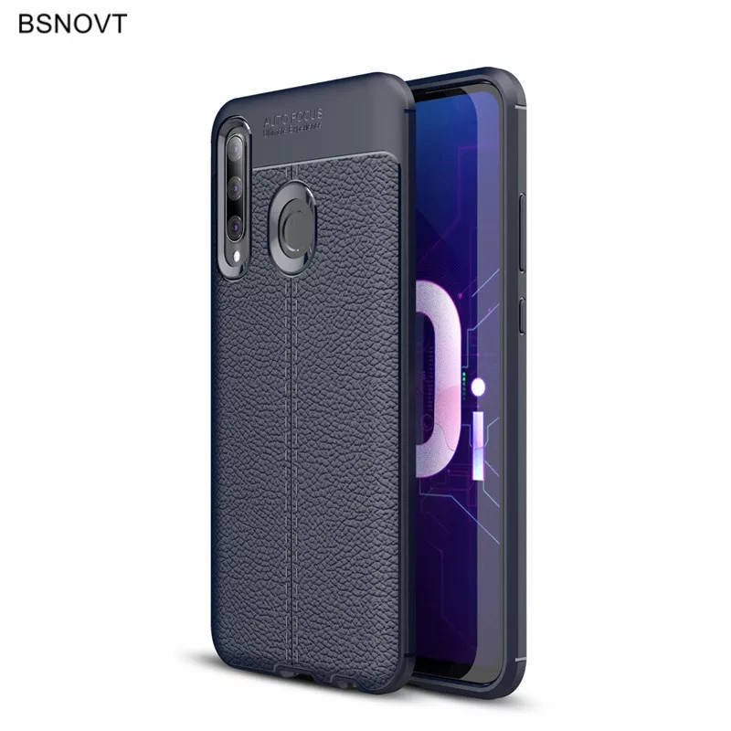 

Кожаный противоударный чехол бампер для Honor 10i синий